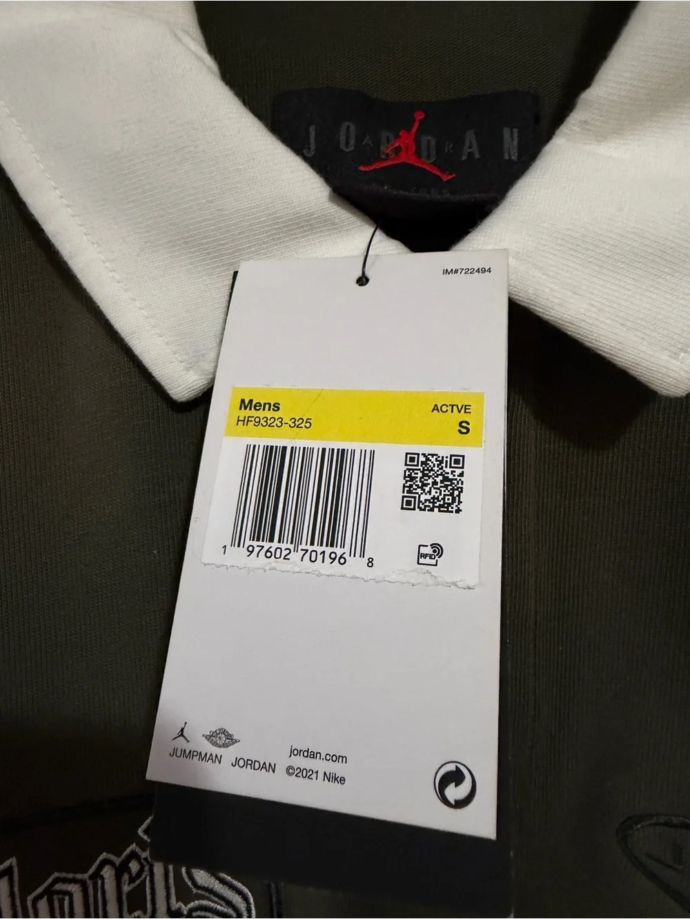 Jordan Long-Sleeve Polo Shirt in Olive Green with White Collar